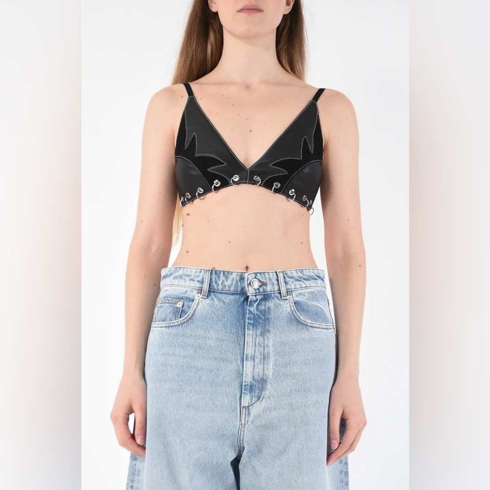Pinko Rings-detailed leather bralette top - Black